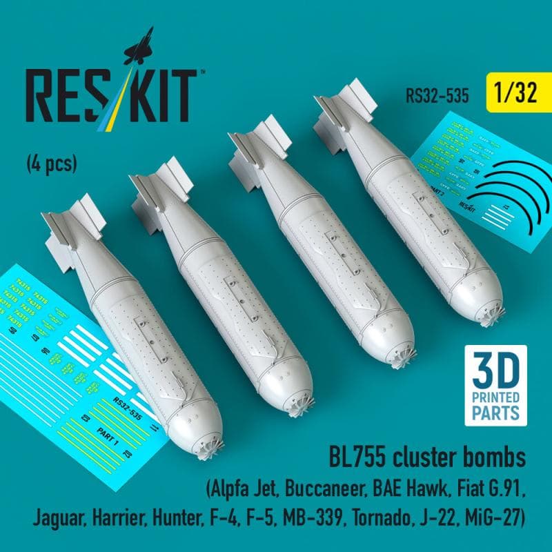 Bl755 Cluster Bombs (4 Pcs) (Alpfa Jet, Buccaneer, Bae Hawk, Fiat G.91, Jaguar, Harrier, Hunter, F-4, F-5, Mb-339, Tornado, J-22, Mig-27) (3d Printed)