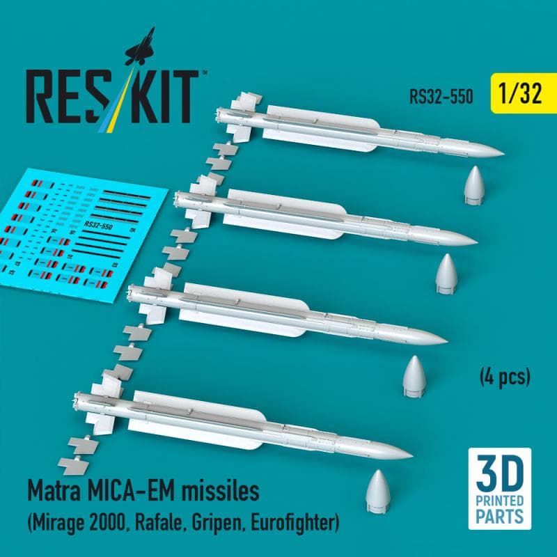 Matra Mica-Em Missiles (4 Pcs) (Mirage 2000, Rafale, Gripen, Eurofighter) (3d Printed)