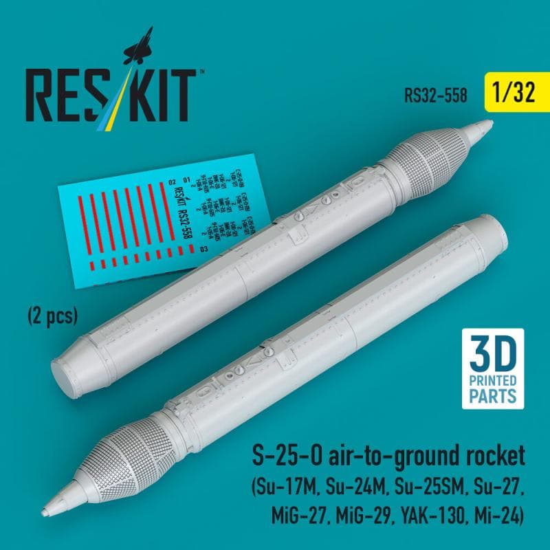 S-25-O Air-To-Ground Rocket (2 Pcs) (Su-17m, Su-24m, Su-25sm, Su-27, Mig-27, Mig-29, Yak-130, Mi-24) (3d Printed)