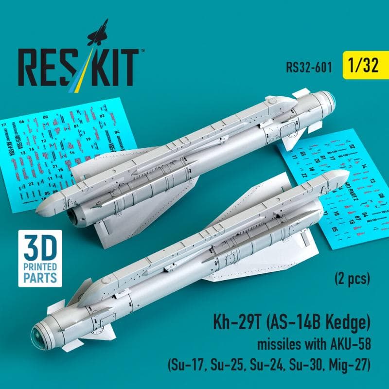 Kh-29t (As-14b Kedge) Missiles With Aku-58 (2 Pcs) (Su-17, Su-25, Su-24, Su-30, Mig-27) (3d Printed)