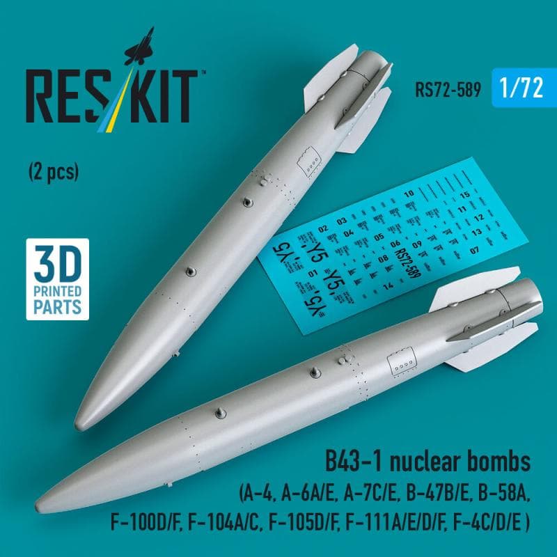 B43-1 Nuclear Bombs (2 Pcs) (A-4, A-6a/E, A-7c/E, B-47b/E, B-58a, F-100d/F, F-104a/C, F-105d/F, F-111a/E/D/F, F-4c/D/E ) (3d Printed)