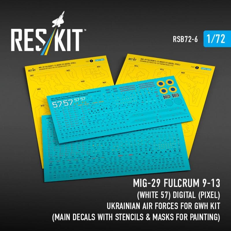 Mig-29 Fulcrum 9-13 (White 57) Digital (Pixel) Ukrainian Air Forces [Gwh] (Main Decals With Stencils & Masks For Painting)
