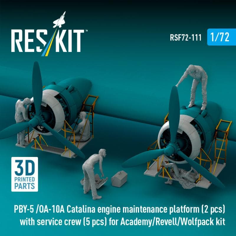 Pby-5 /Oa-10a Catalina Engine Maintenance Platform (2 Pcs) With Service Crew (5 Pcs) [Academy] (3d Printed)