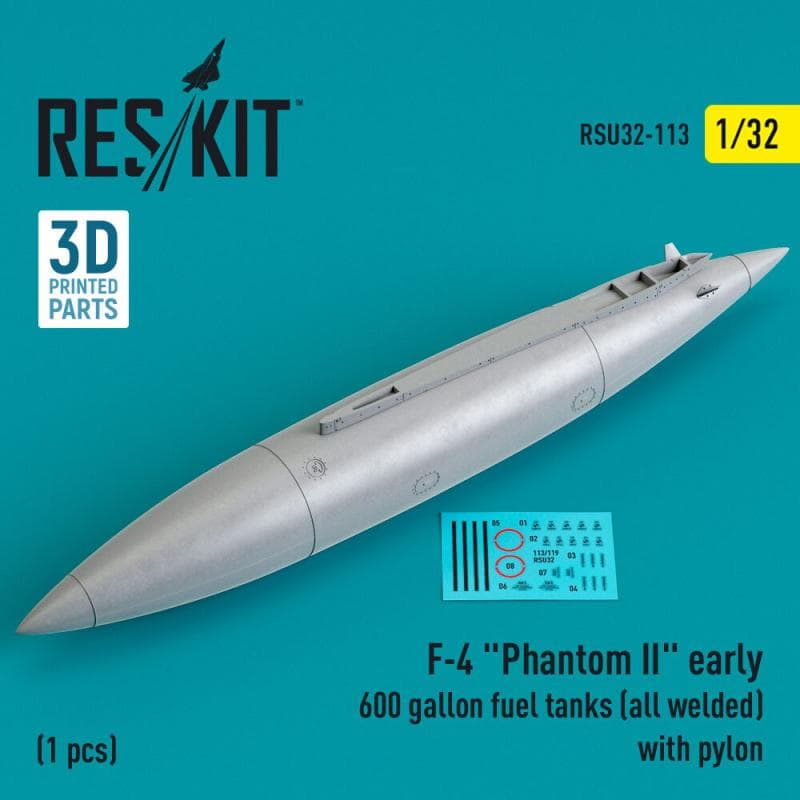 F-4 Phantom Ii Early 600 Gallon Fuel Tanks (All Welded) With Pylon (1 Pcs) (3d Printed)