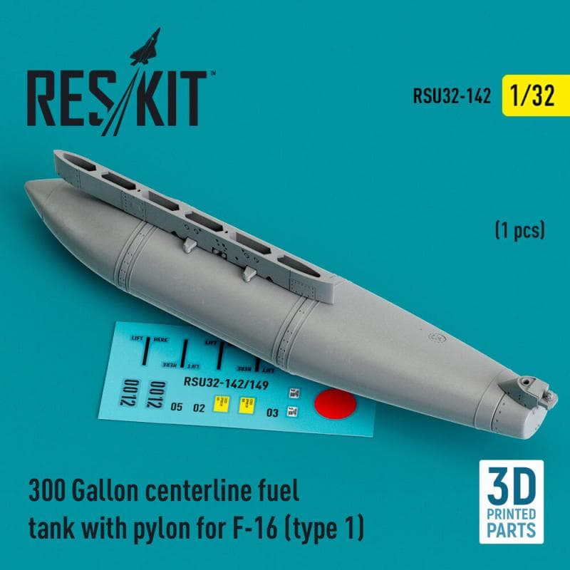 300 Gallon Centerline Fuel Tank With Pylon For F-16 (A/B/C/D/E/F/I) (Type 1) (1 Pcs) (3d Printed)