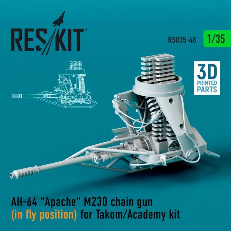 Ah-64 Apache M230 Chain Gun (In Fly Position) [Takom/Academy] (3d Printed)