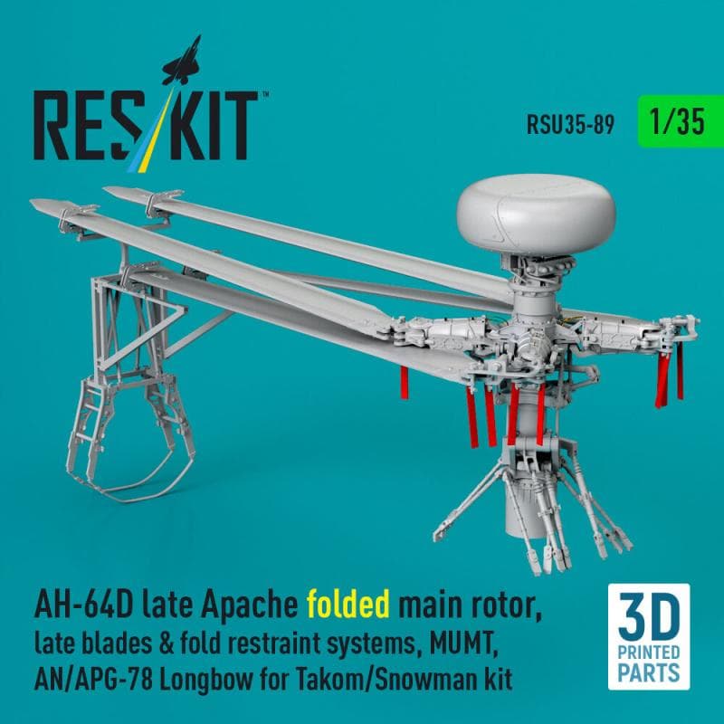 Ah-64d Late Apache Folded Main Rotor, Late Blades & Fold Restraint Systems, Mumt, An/Apg-78 Longbow [Takom] (3d Printed)