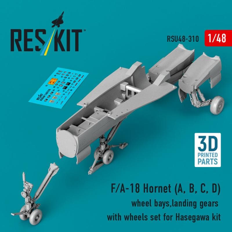 F/A-18 Hornet (A, B, C, D) Wheel Bays, Landing Gears With Wheels Set [Hasegawa] (3d Printed)