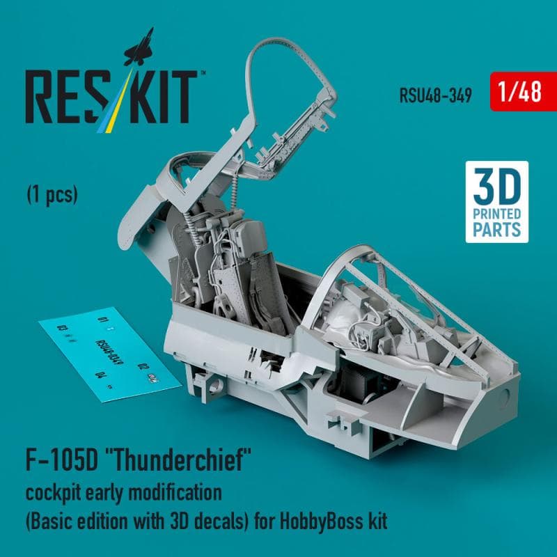 F-105d Thunderchief Cockpit Early Modification (Basic Edition With 3d Decals) [Hobbyboss] (3d Printed)