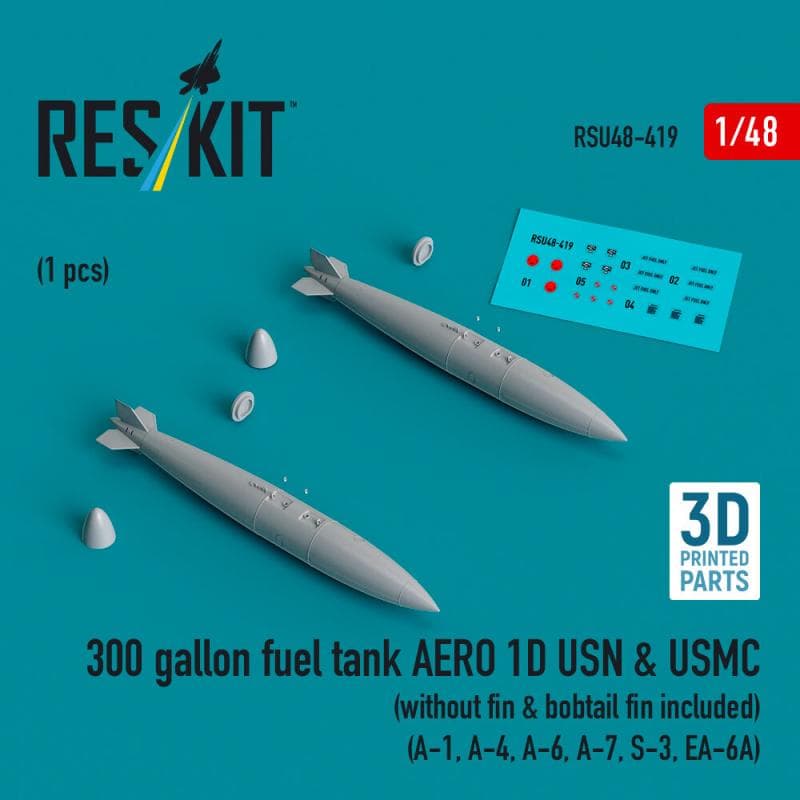 300 Gallon Fuel Tank Aero 1d Usn & Usmc (Without Fin & Bobtail Fin Included) (2 Pcs) (A-1, A-4, A-6, A-7, S-3, Ea-6a) (3d Printed)