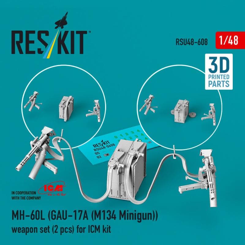 Mh-60l (Gau-17a (M134 Minigun)) - Weapon Set (2 Pcs) (3d Printed) [Icm]