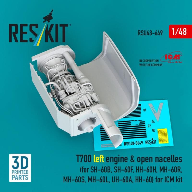T700 Left Engine & Open Nacelles (For Sh-60b, Sh-60f, Hh-60h, Mh-60r, Mh-60s, Mh-60l, Uh-60a, Hh-60) (3d Printed) [Icm]