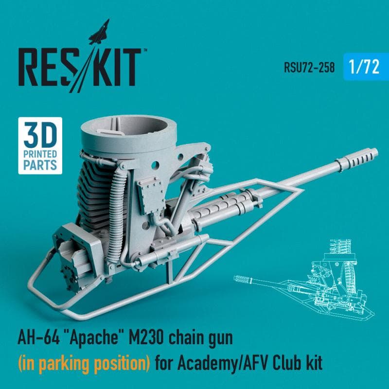 Ah-64 Apache M230 Chain Gun (In Parking Position) [Academy] (3d Printed)