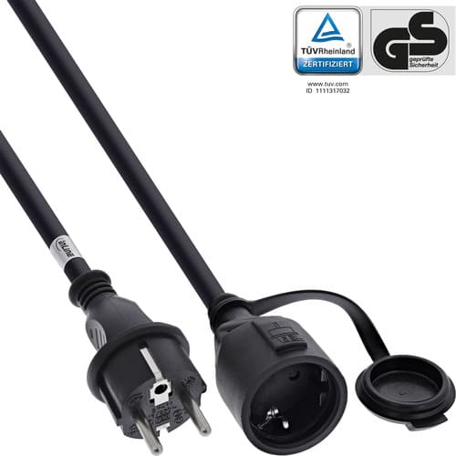 Inline® Schutzkontakt-Verlängerung, Outdoor Ip44, Berührungsschutz, 3m
