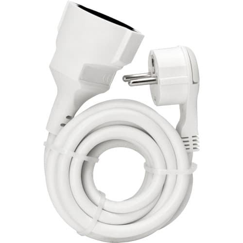 Kopp Strom-Verlängerung Schutzkontakt Winkelstecker Extra Flach, Weiß, 3m