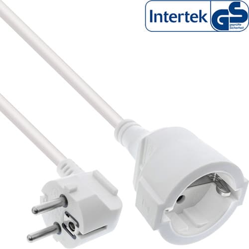 Inline® Strom-Verlängerung Schutzkontakt Stecker Gewinkelt / Buchse, Weiß, 7m