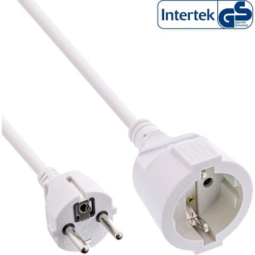 Inline® Schutzkontakt-Verlängerungskabel, Cee 7/7, H05vv-F3g1,5, Weiß, 5m
