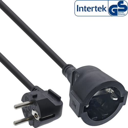 Inline® Strom-Verlängerung Schutzkontakt Stecker Gewinkelt/Buchse, Schwarz, 15m
