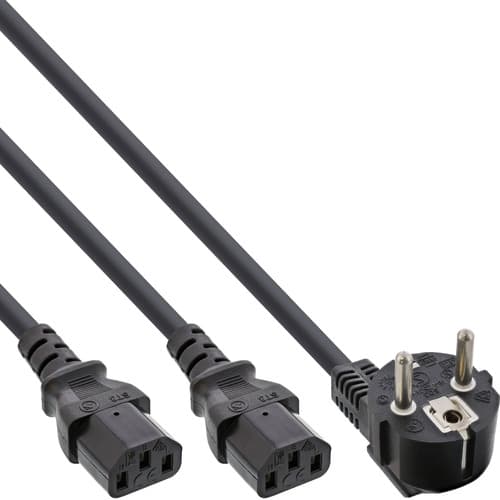 Inline® Netz-Y-Kabel, 1x Schutzkontakt St Zu 2x Kaltgeräte St, 5m