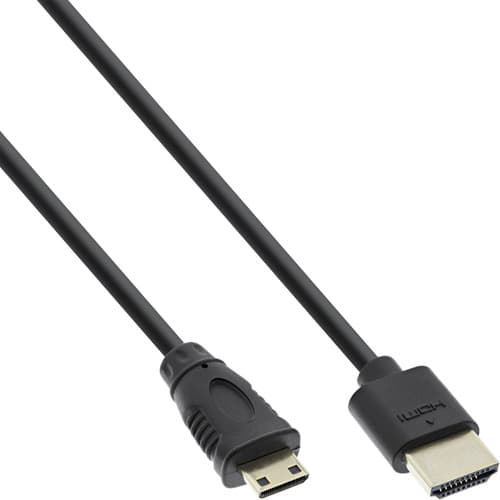 Inline® Hdmi Superslim Kabel A An C, Hs Mit Eth., Premium, Schwarz / Gold, 0,5m