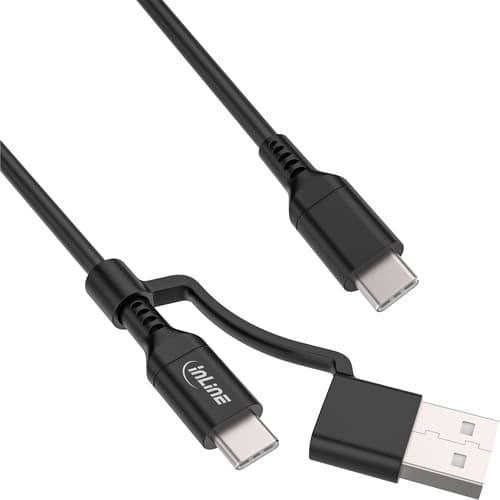 Inline® 2-In-1 Usb-C Kabel + Usb-A Adapter, Usb 2.0, 100w, Tpe, Schwarz, 2m