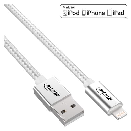 Inline® Lightning Usb Kabel, Für Ipad, Iphone, Ipod, Silber/Alu, 1m Mfi-Zert.