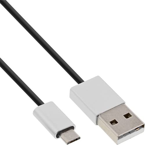 Inline® Micro-Usb 2.0 Kabel, Usb-A St An Micro-B St, Schwarz/Alu, Flexibel, 5m