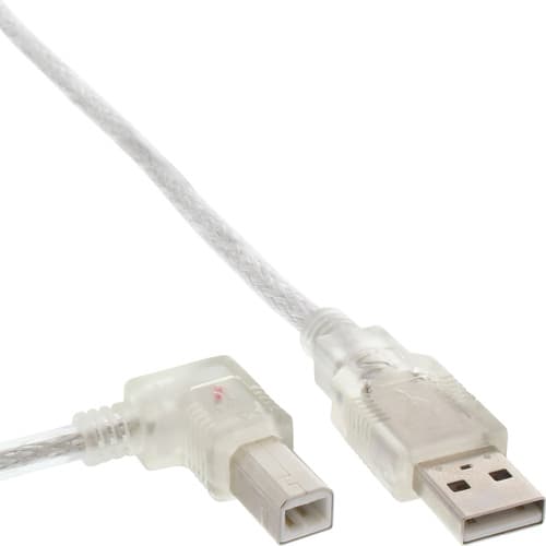 Inline® Usb 2.0 Kabel, A An B Links Abgewinkelt, Transparent, 0,5m