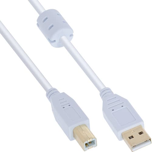 Inline® Usb 2.0 Kabel, A An B, Weiß / Gold, Mit Ferritkern, 2m