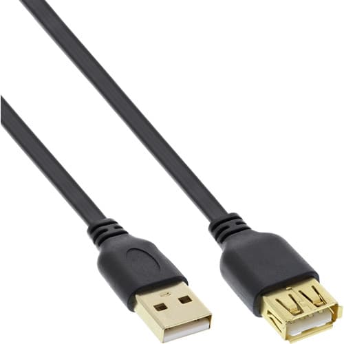 Inline® Usb 2.0 Flachkabel Verlängerung, A St / Bu, Schwarz, Kontakte Gold, 3m