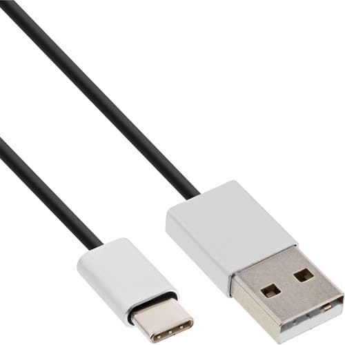 Inline® Usb 2.0 Kabel, Usb-C Stecker An A Stecker, Schwarz/Alu, Flexibel, 1,5m