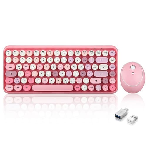 Perixx Periduo-713 De, Mini Tastatur Und Maus Set, Retro Vintage Design, Rosa