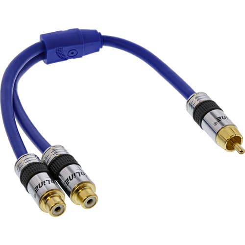 Inline® Cinch-Y-Kabel Premium, 1x Cinch Stecker Zu 2x Buchse, Blau, 0,25 M