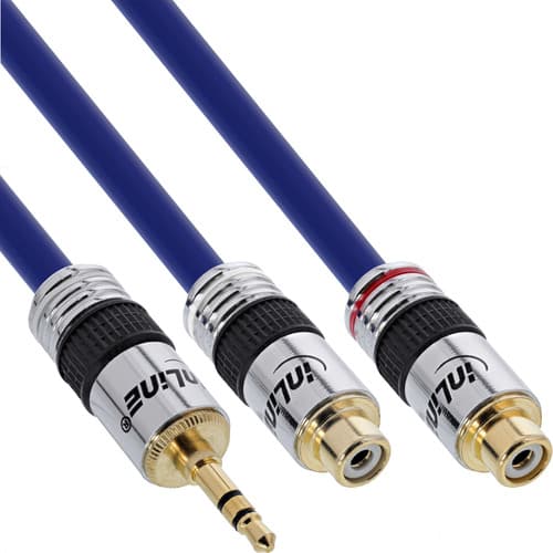 Inline® Cinch/Klinke Kabel, Premium, 2x Cinch Buchse An 3,5mm Klinke St., 0,25m