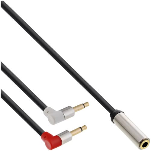 Inline® Slim Audio Kopfh. Flugz.-Adapterkab., 2x3,5mm St / 3,5mm Bu 3pol, 2m