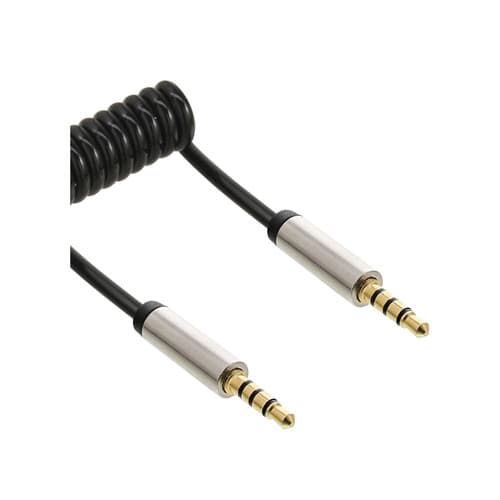 Inline® Slim Audio Spiralkabel Klinke 3,5mm St/St, 4pol, Stereo, 1m