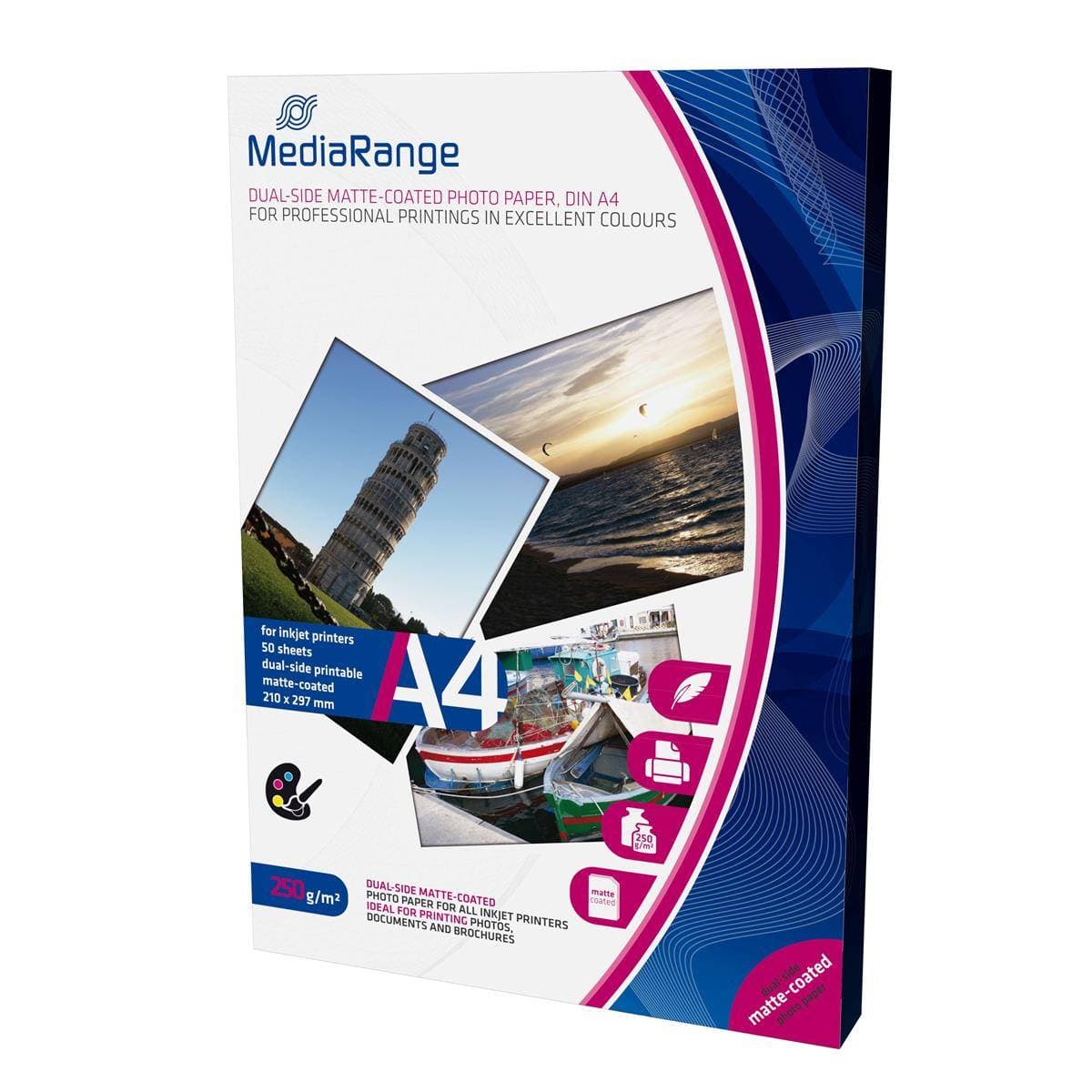 Mediarange Foto Papier Matt Coated A4 250g 50 Blatt Dual