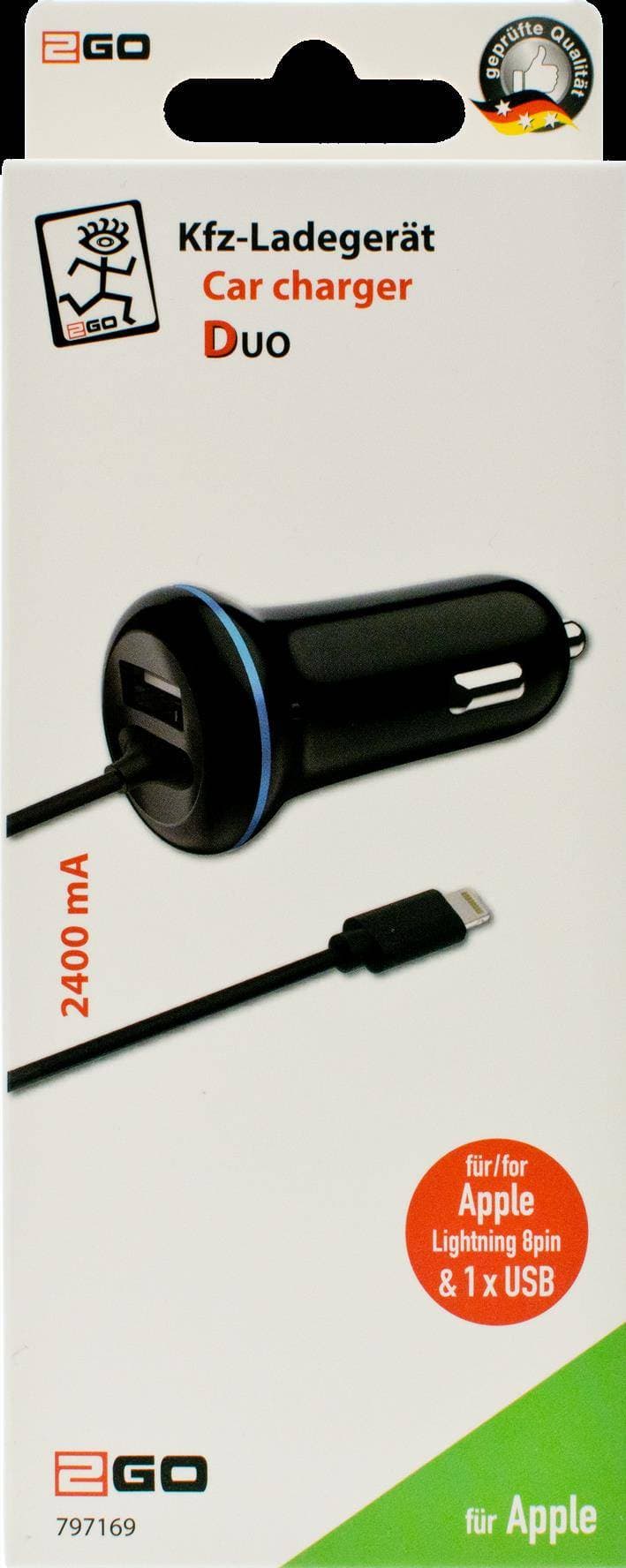 2go Kfz-Ladegerät 12w 1x Usb-A / Lightning 140cm Schwarz