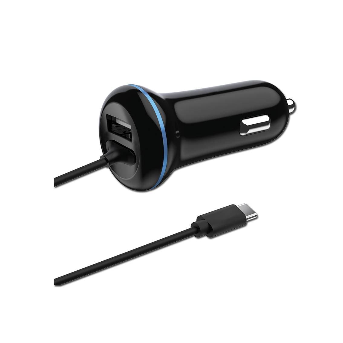 2go Kfz-Ladegerät 12w 1x Usb-A 1xusb-C 3.1 140cm Schwarz