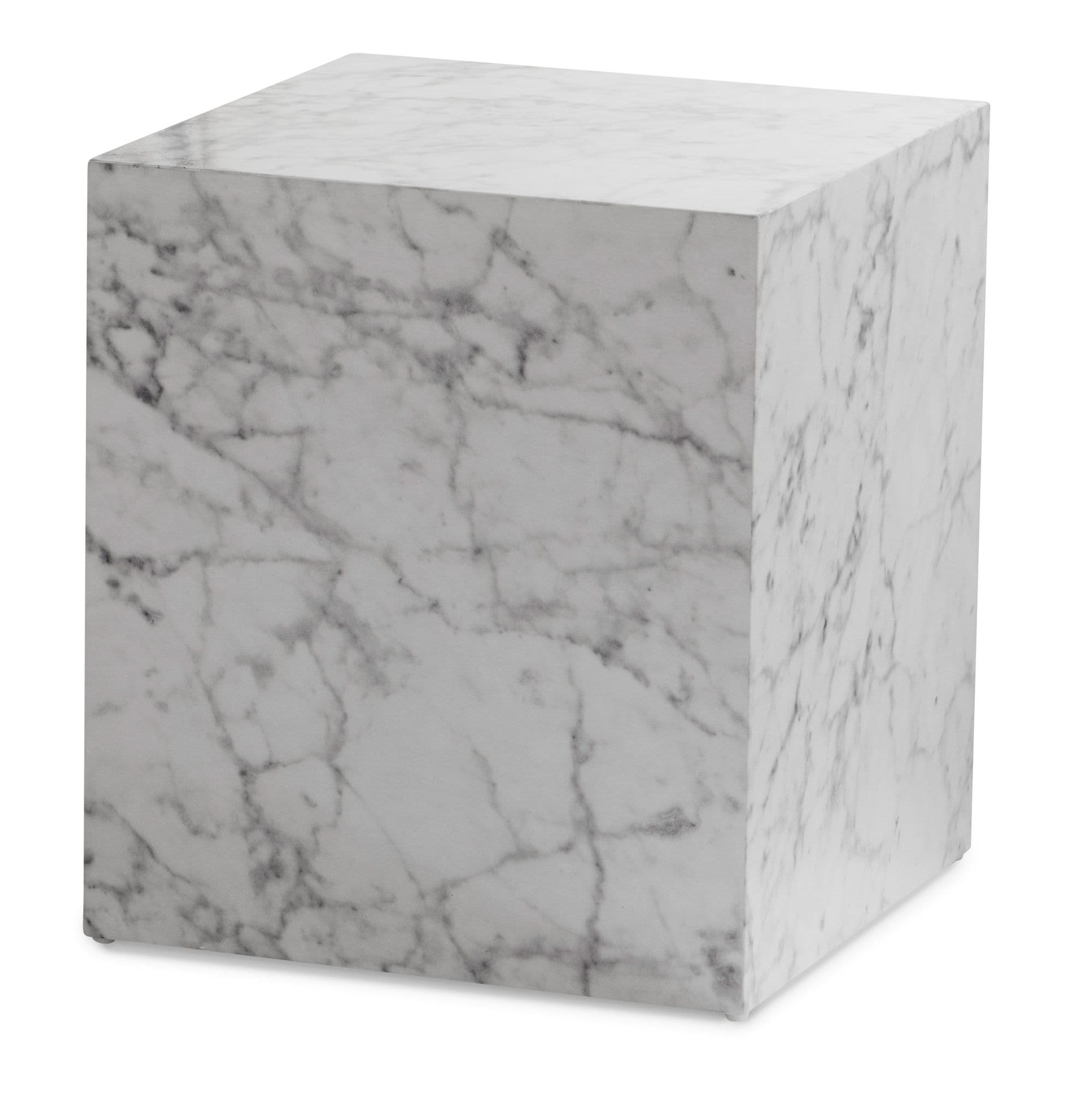 Finebuy Couchtisch Monobloc 40x40x45 Cm Hochglanz Mit Marmor Optik, Wohnzimmertisch Cube Quadratisch, Design Sofatisch, Lounge Beistelltisch Würfel-Form