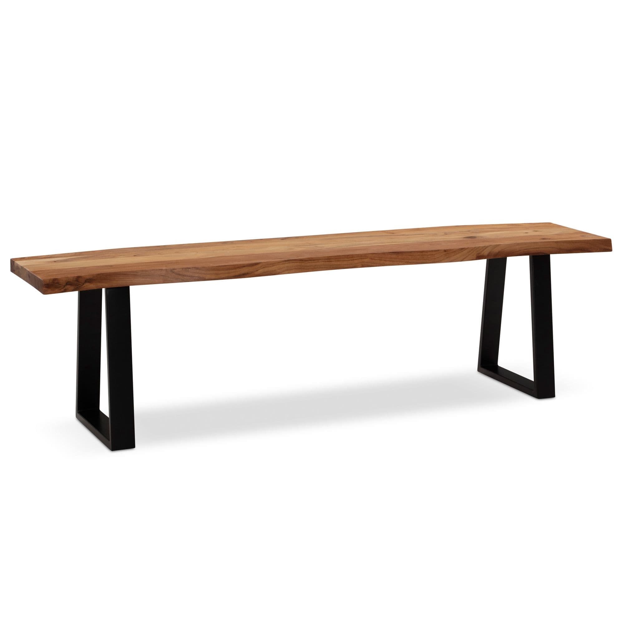 Finebuy Esszimmerbank Akazie Massivholz / Metall Mit Baumkante, Esstischbank Holzbank Massiv Ohne Lehne, Küchenbank Essbank Modern, Sitzbank Esszimmer