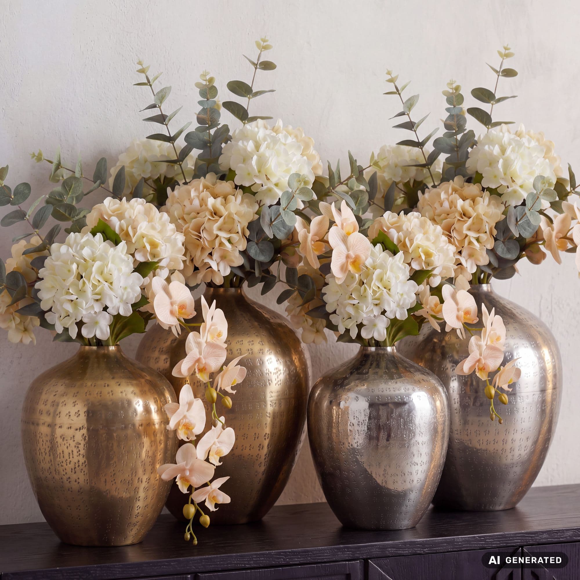 Finebuy Tischvase 2er Set Aluminium - Dekovase Rund - Metall Vase Modern - Wohnzimmer Deko Alu - Design Vase Tisch Dekoration Handmade