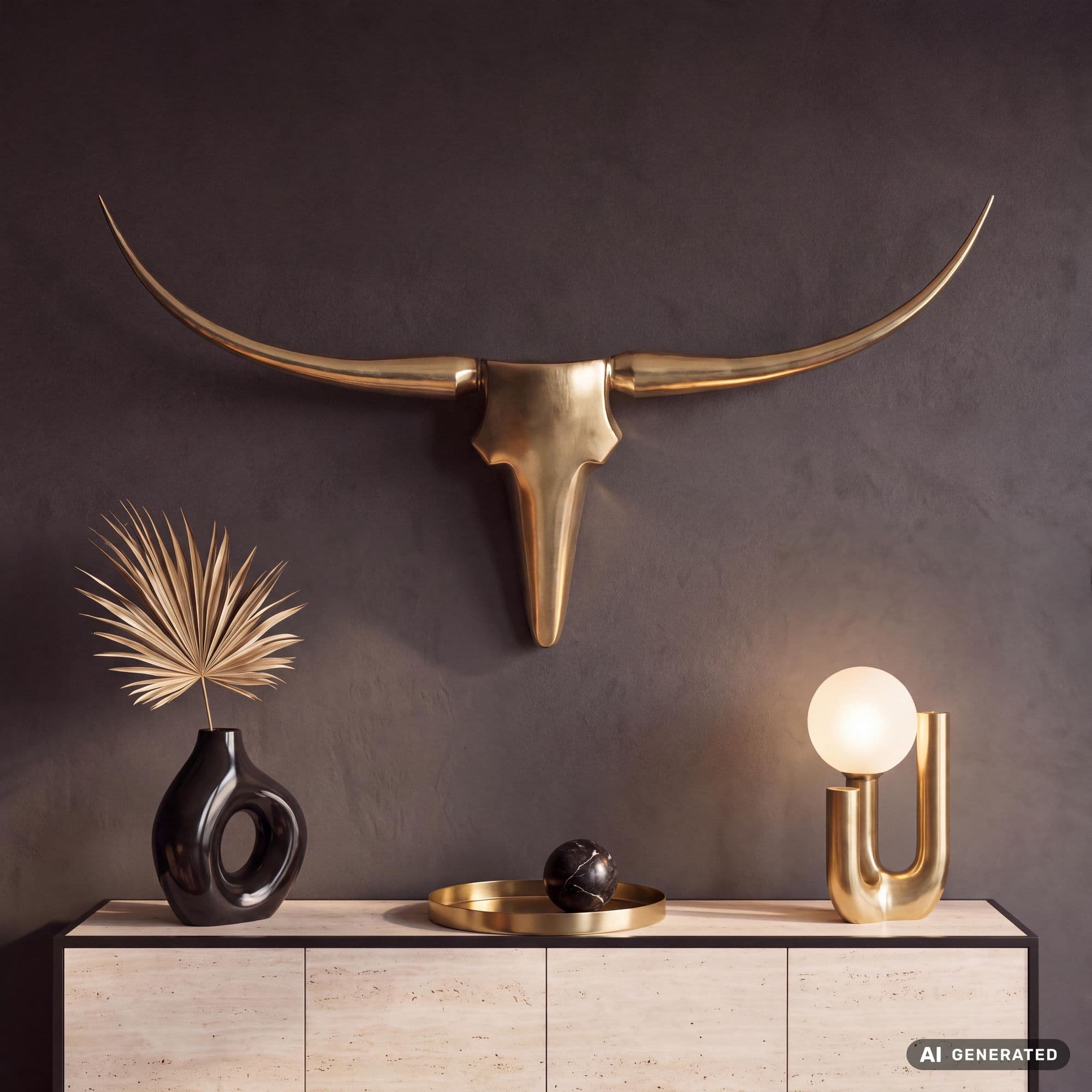 Finebuy Wanddekoration Geweih Bull L 125 Cm Aluminium Golden