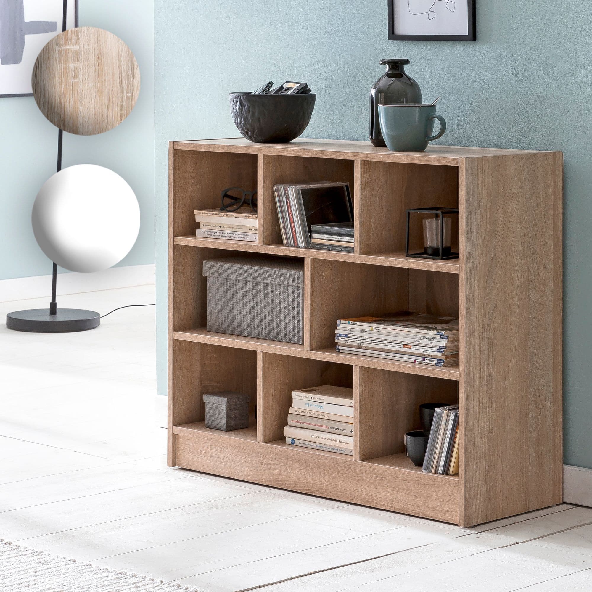 Finebuy Bücherregal 80x68,5x29,5 Cm Regal Standregal Modern, Flurregal Schuhregal Schmal, Holzregal Mit Fächern, Ablageregal Abstellraum