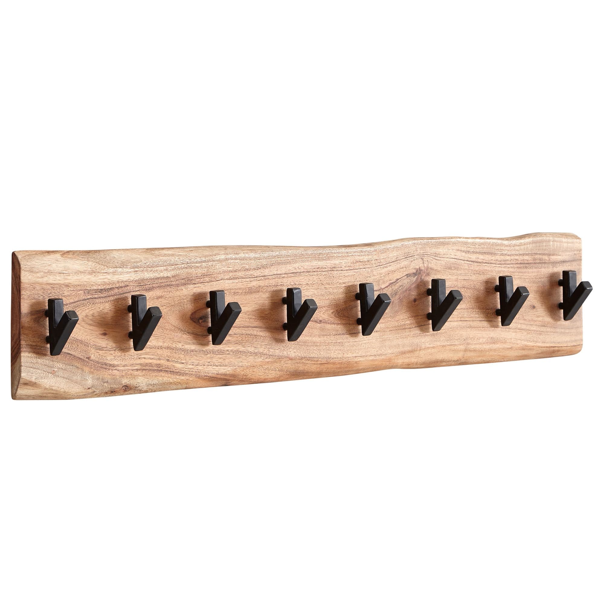 Finebuy Wandgarderobe Akazie Massivholz Baumkante - Garderobenpaneel Massiv Holz - Wand Garderobenleiste Hakenleiste - Kleiderhaken