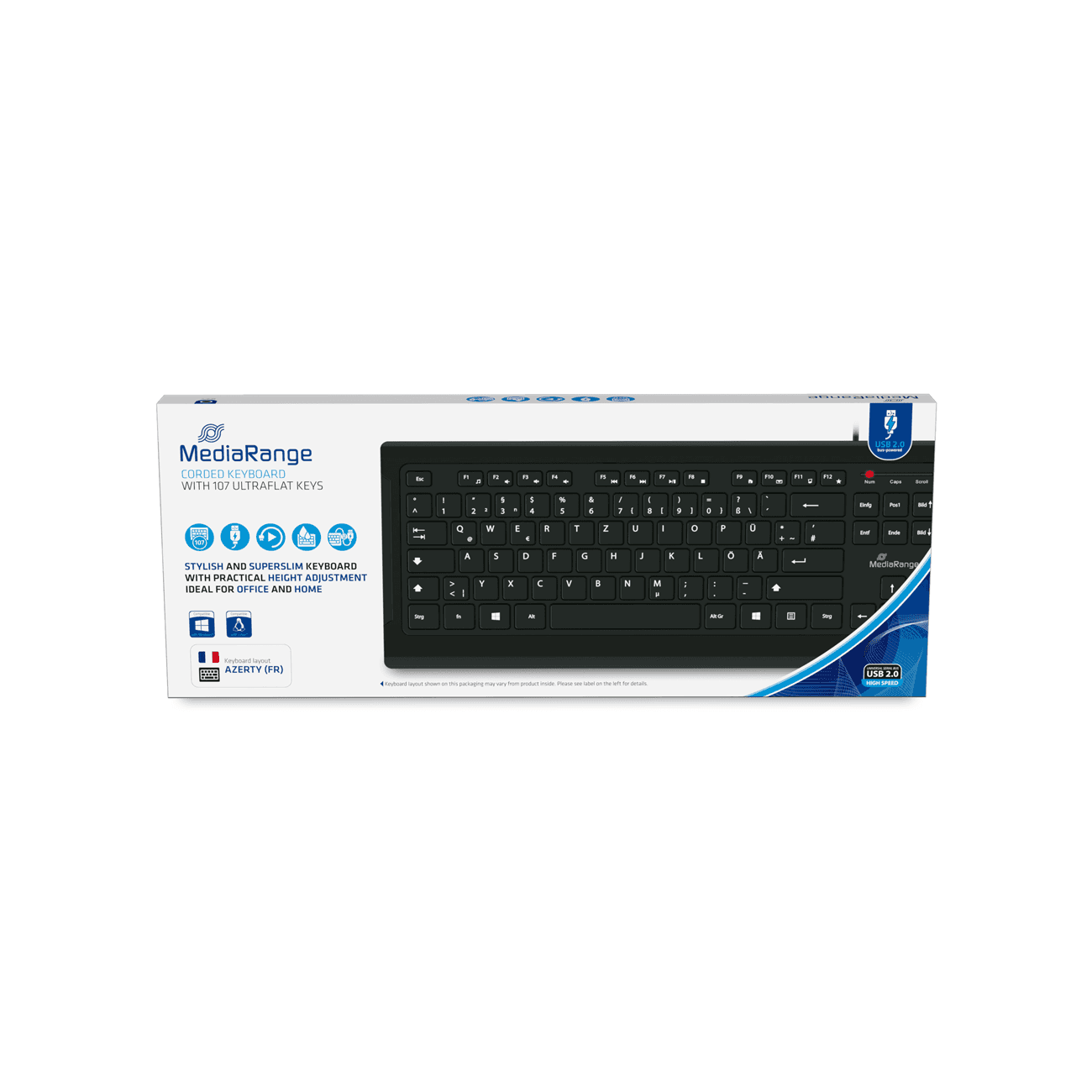 Mediarange Tastatur Kabelgeb. Ultraflachen Tasten (Fr) Sw