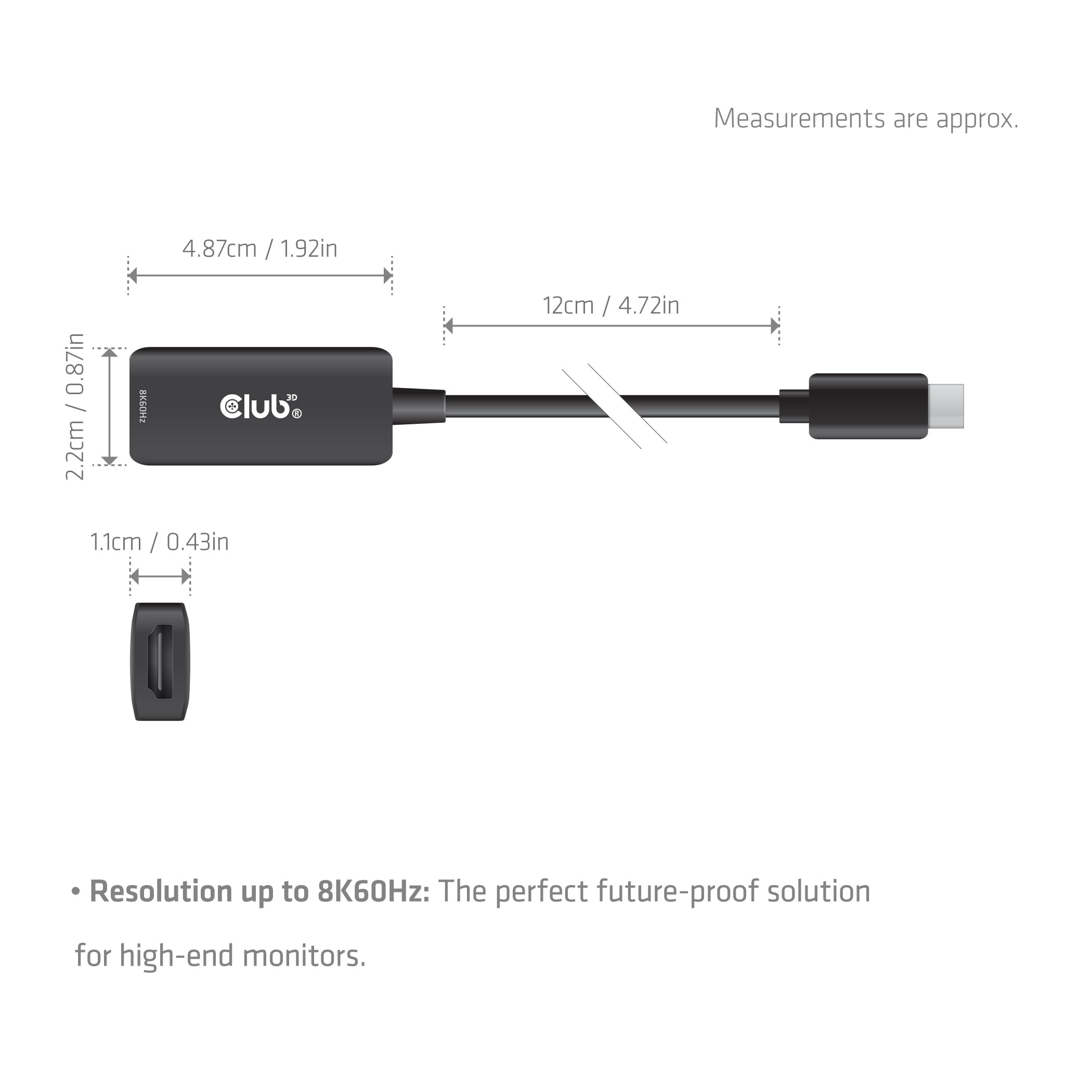 Club3d Adapter Usb Typ C > Hdmi 2.1 8k Hdr10 Dp1.4 St/Bu Retail