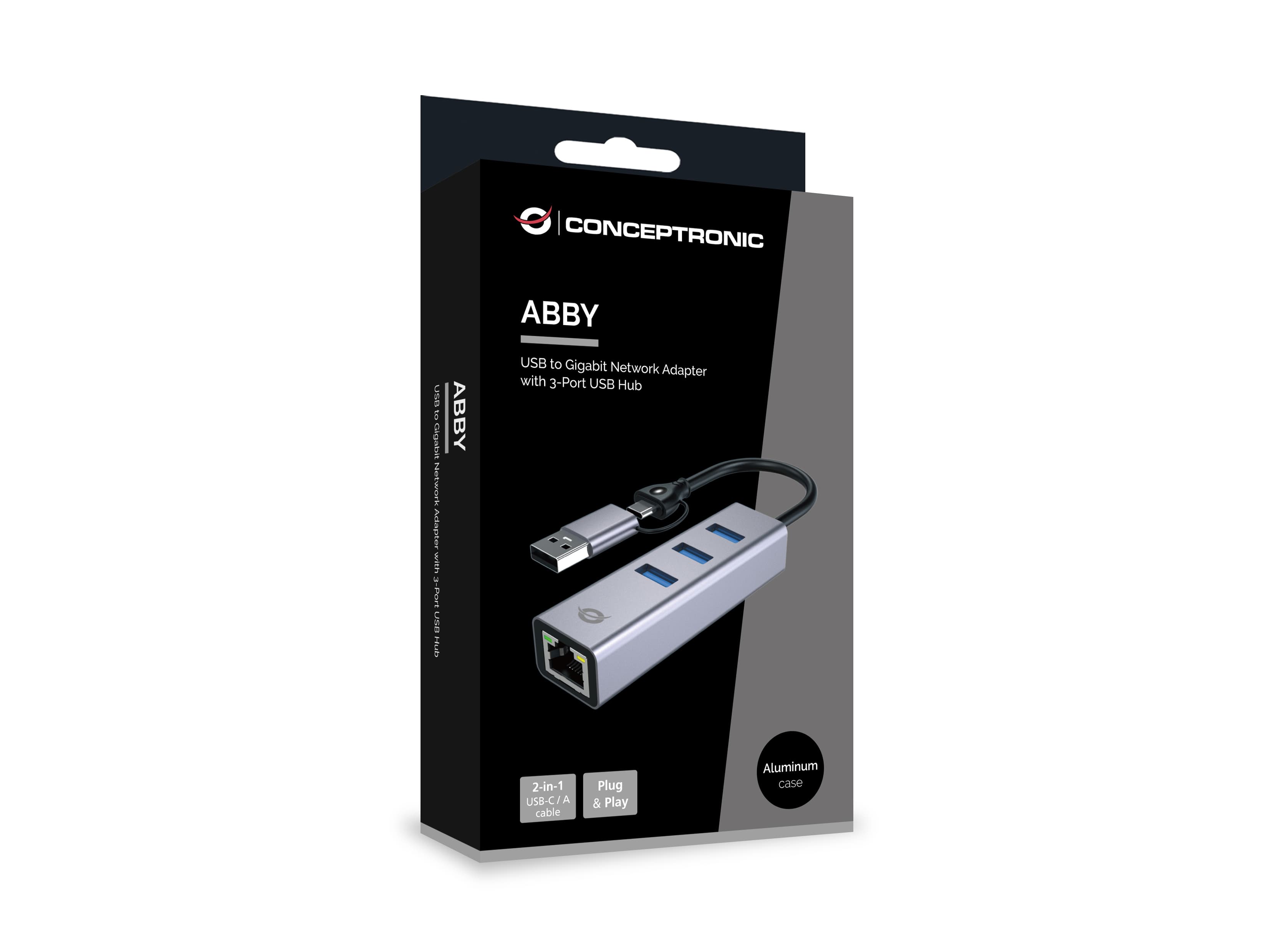 Conceptronic Adapter Usb-C/-A3.0->Gbe+3x-A3.0 5gbs Gr