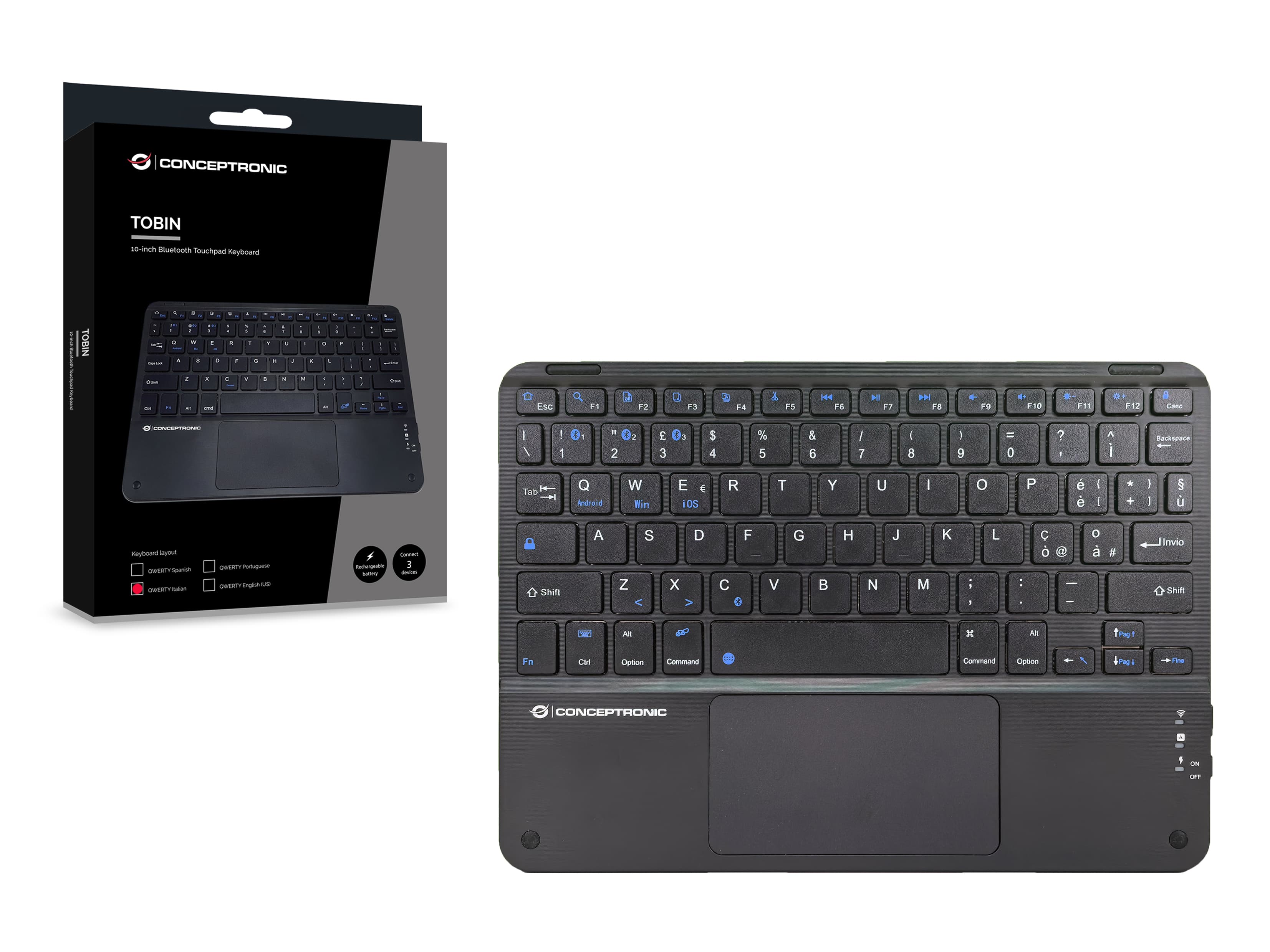 Conceptronic 10" Wireless Tastatur Bt5.4 Layout It Schwarz