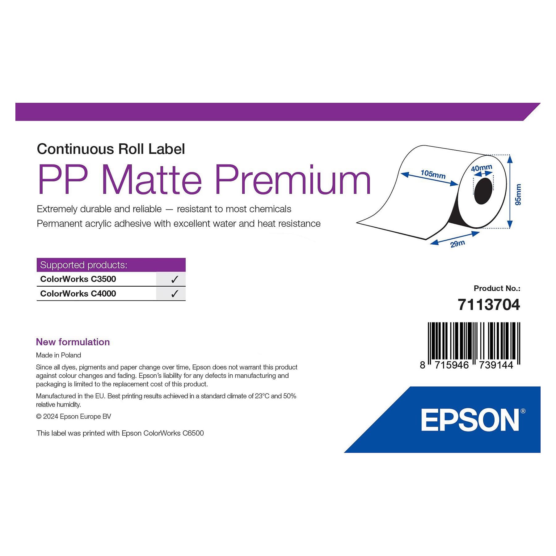 Epson 7113704 Printer Label
